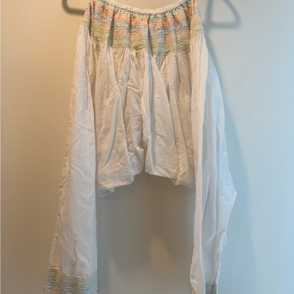 White Cropped harem Pants with Multicolor embroidery at waist and hem. - Picture 1 of 3